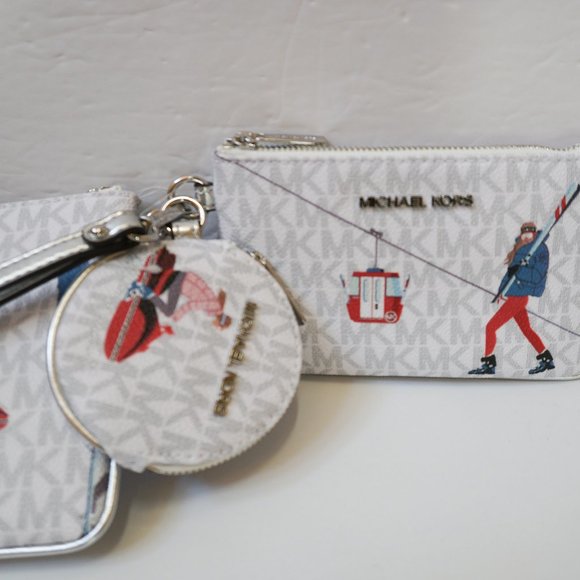 Michael Kors Jet Set Girls JST Ski Multi Wristlet Trio MK Bright White Multi - Picture 4 of 11